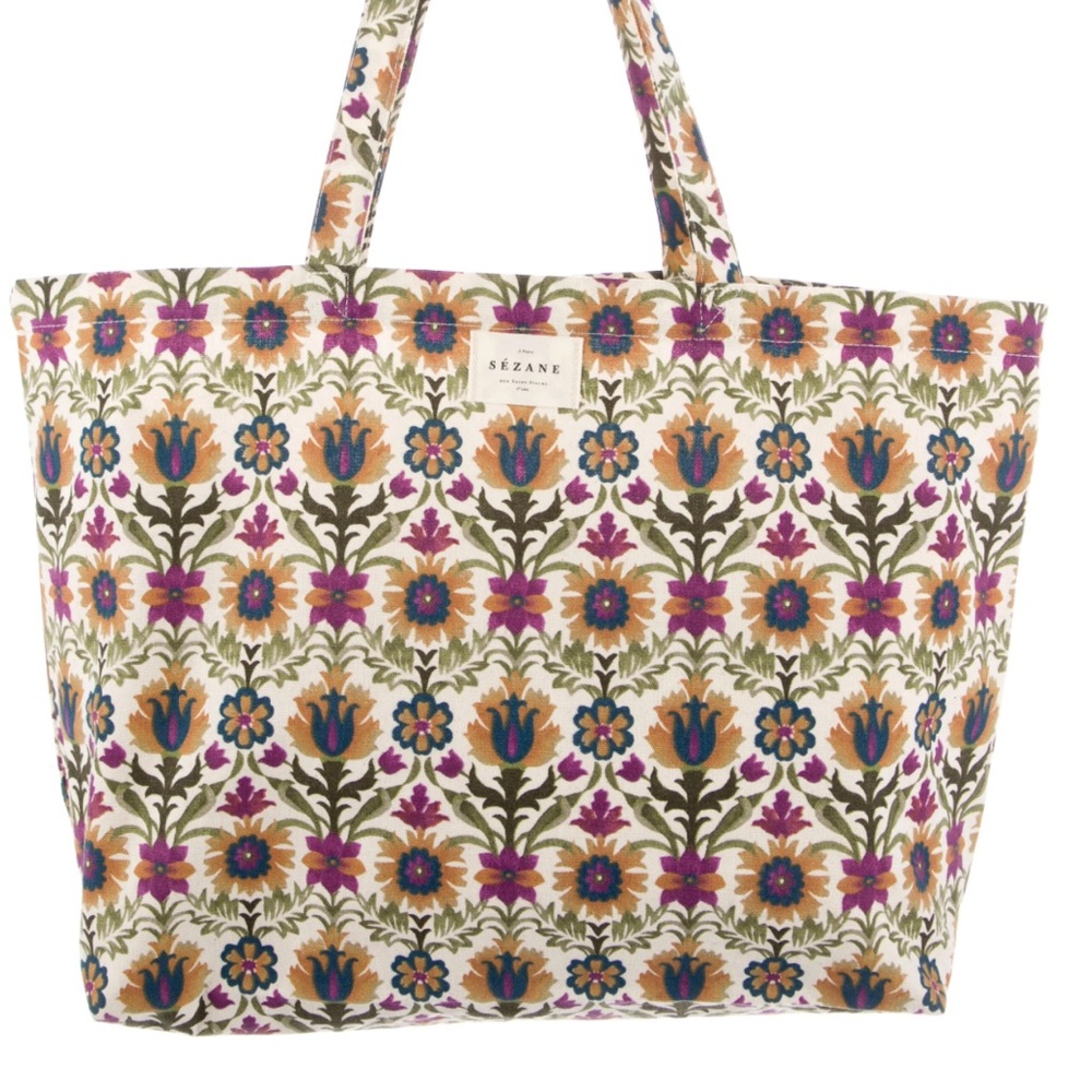 Sezane Floral Canvas Tote Bag